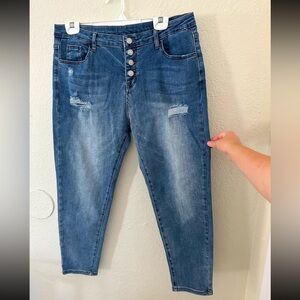 *NWOT* SZ 14S Allimy High Rise Skinny Stretch Button Ripped Jeans